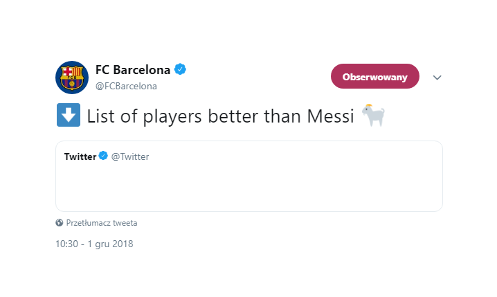 FC Barcelona przedstawia na Twitterze listę lepszych piłkarzy od Messiego xD